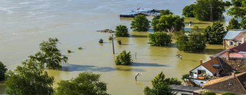 hurricane flooding where trees and buildings are underwater 